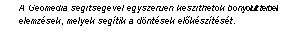Szvegdoboz: A Geomedia segtsgvel egyszeren kszthetk bonyolult trbeli elemzsek, melyek segtik a dntsek elksztst.